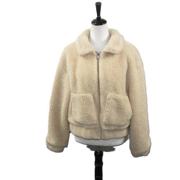 Thread & Supply Cream Sherpa Zip Front Teddy Jacket Size Medium - Picture 1 of 6